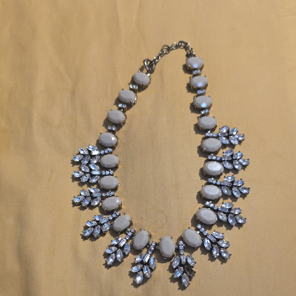 J. Crew White Cabochon and Clear Crystal Collar Necklace